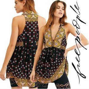FREE PEOPLE Mixed-Print Racerback Fit & Flare Top szM